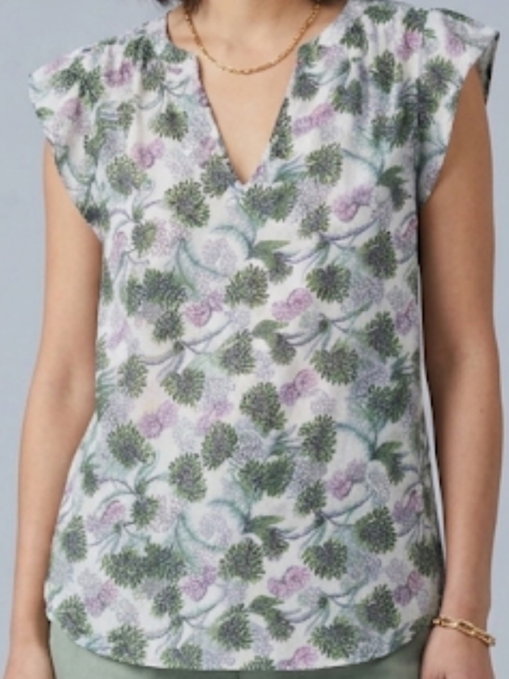 Anthropologie cupcakes & cashmere Floral Cap-Sleeve V-Neck Top